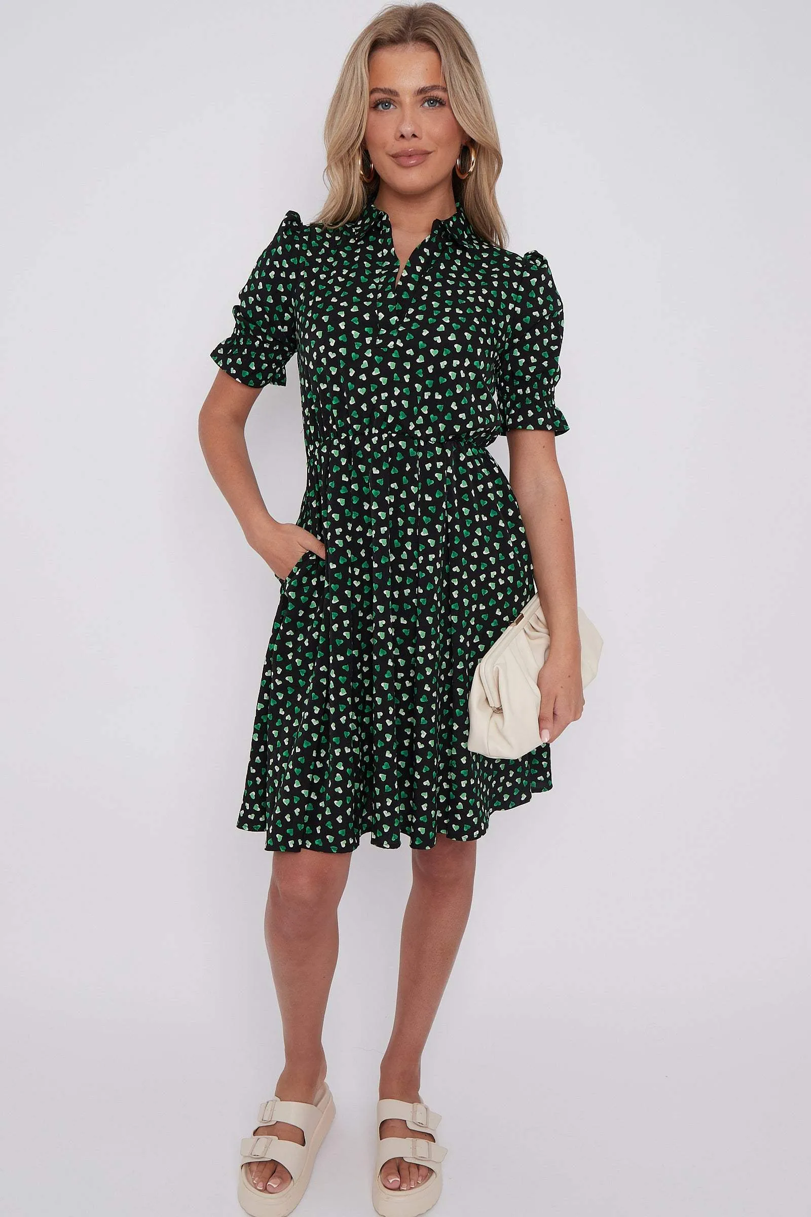 LOVE SUNSHINE Black Heart Print Mini Dress