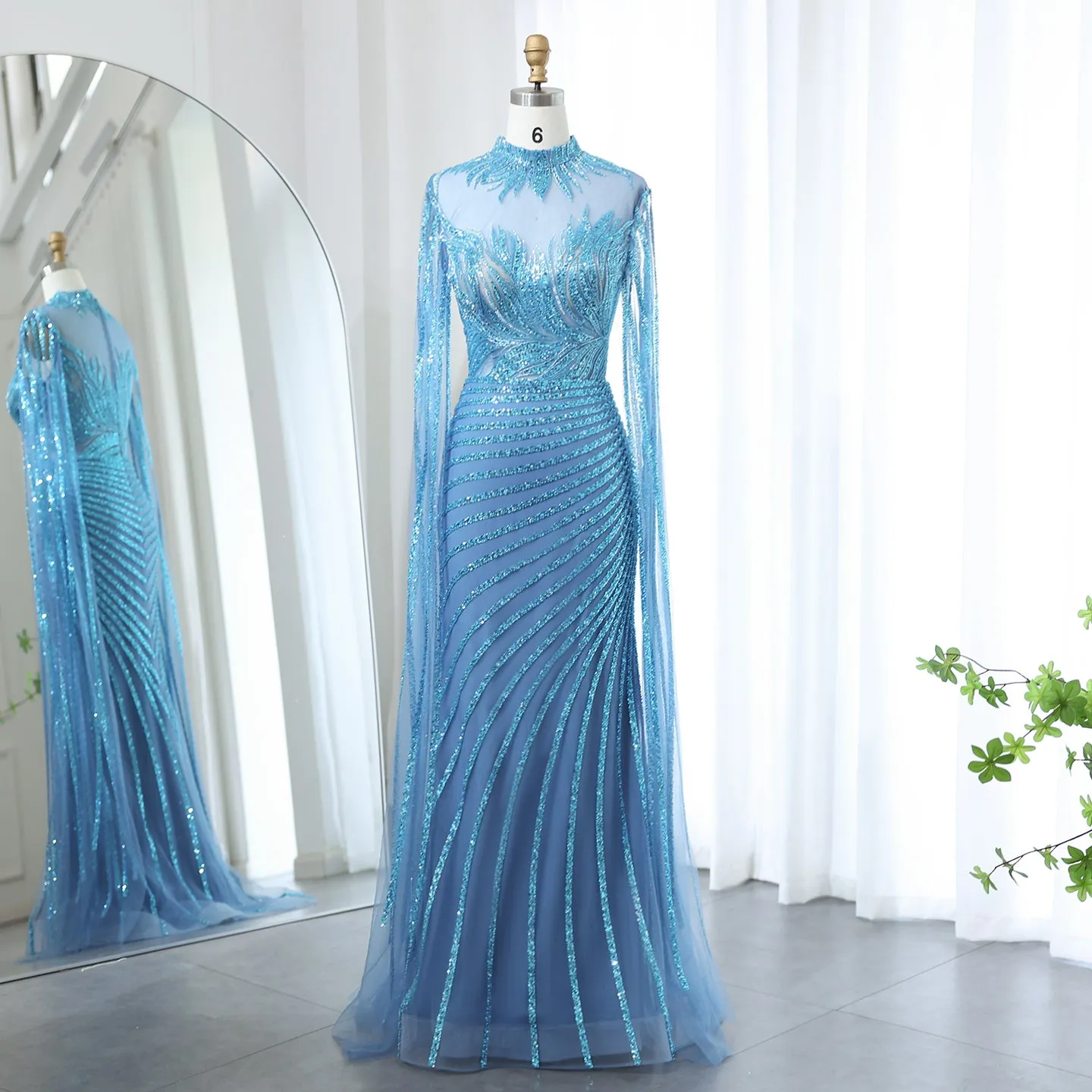 Luxury Caramel Evening Dress with Cape Sleeves SS412